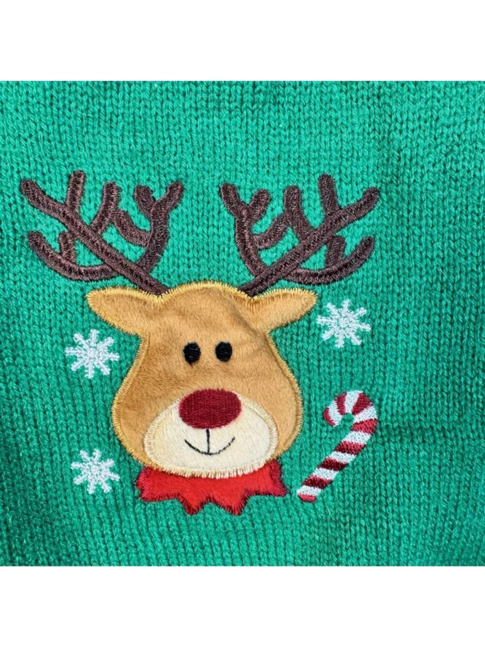 Pet Holiday Green Reindeer Dog Sweater With Candy Cane Embroidery Small